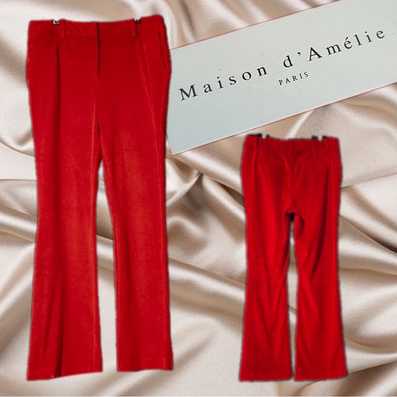Maison d'Amelie Paris Red Velveteen Trouser Pants Women's Size 2/4 - Picture 15 of 16